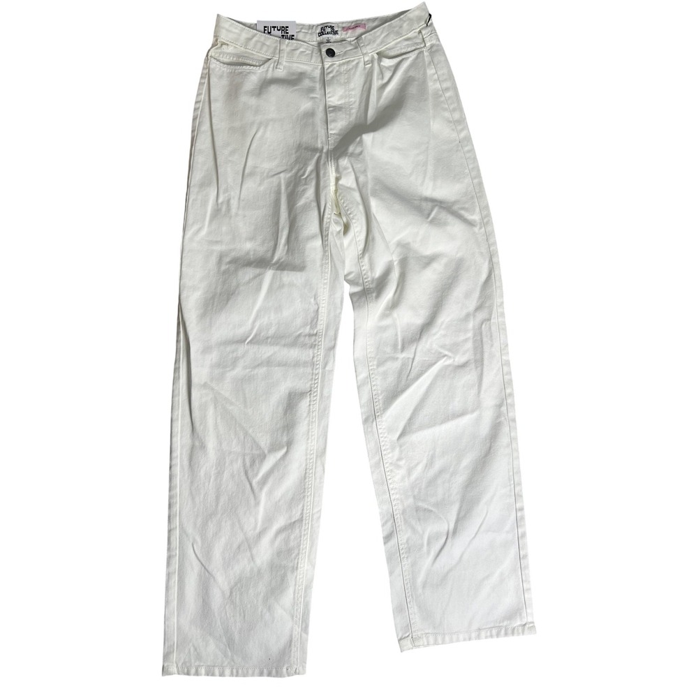 Future Collective Pants Womens 8 White Straight Leg Mid Rise Alani Noelle New